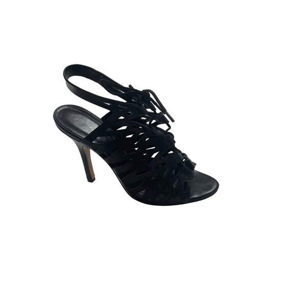 Pour La Victoire Black Strappy High Heel Sandals 8.5 Tie Laces Stiletto - Picture 1 of 9